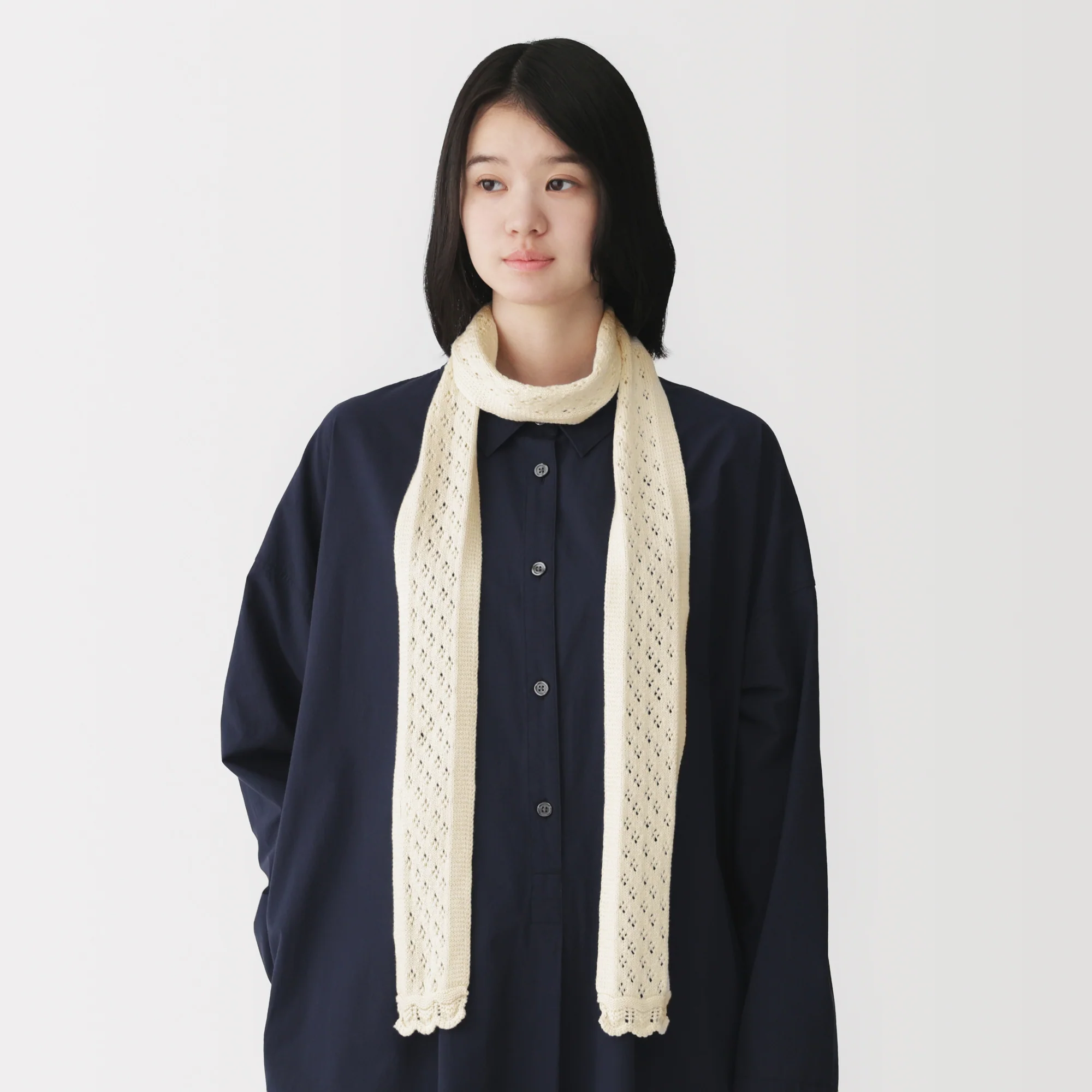 Cotton Openwork Slim Scarf - Image 6
