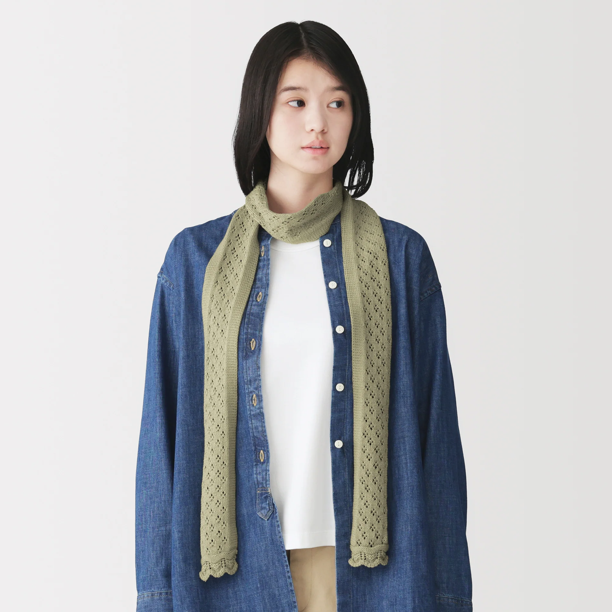 Cotton Openwork Slim Scarf - Image 9