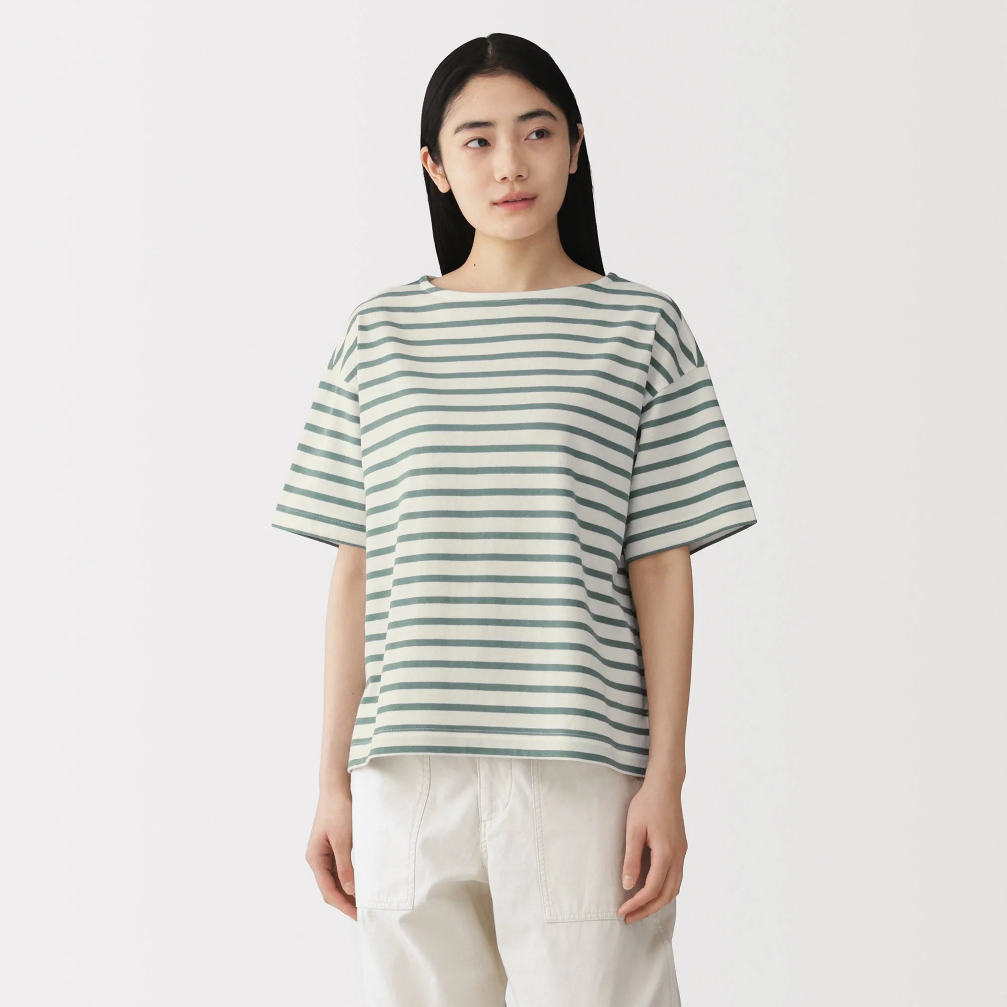 Cotton Jersey Boatneck T-Shirt