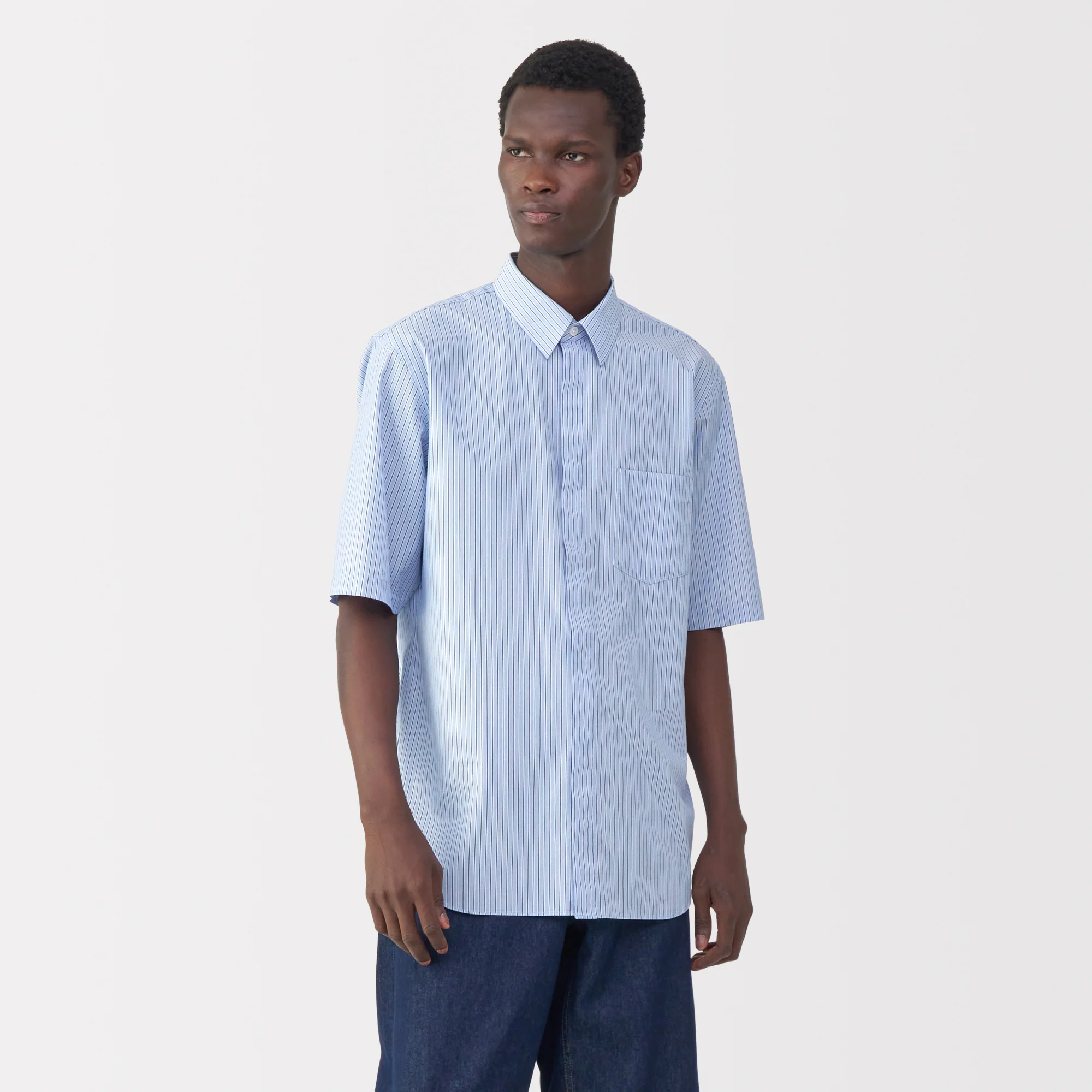 Labo Men's Poplin Layered Short Sleeve Striped Shirt - Image 23