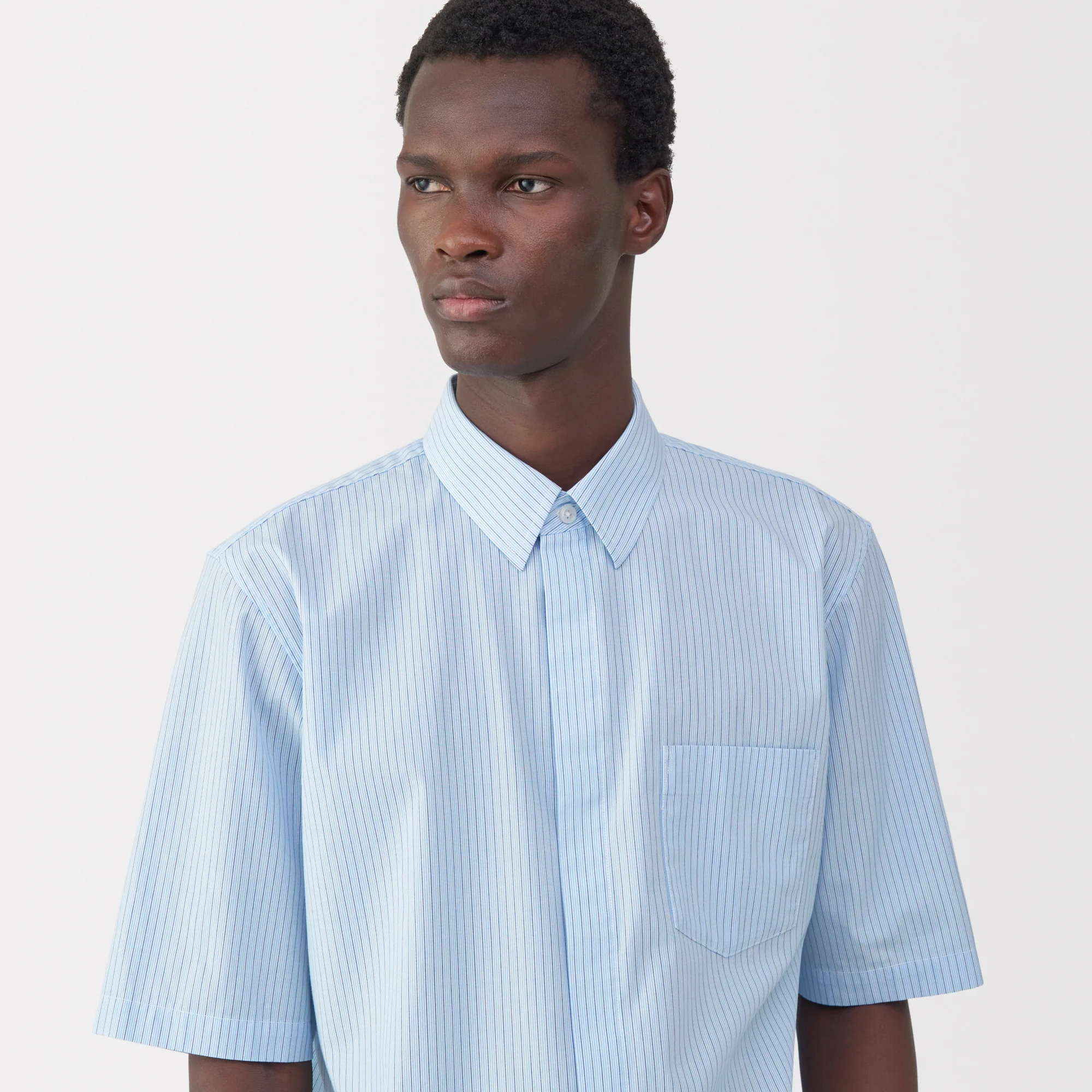 Labo Men's Poplin Layered Short Sleeve Striped Shirt - Image 7