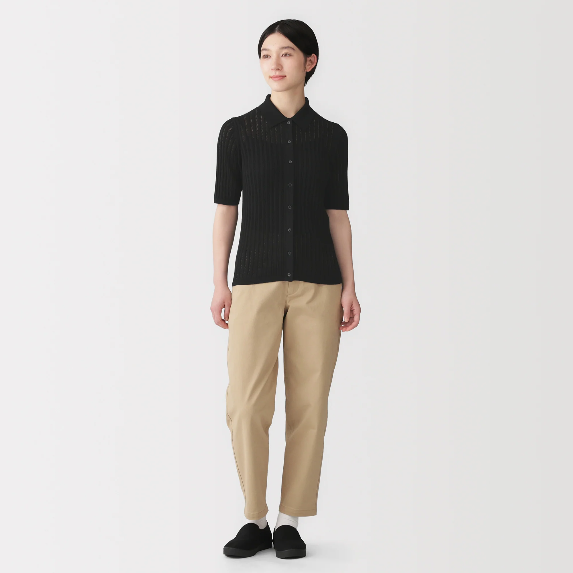 Lyocell Openwork Polo Cardigan - Image 12