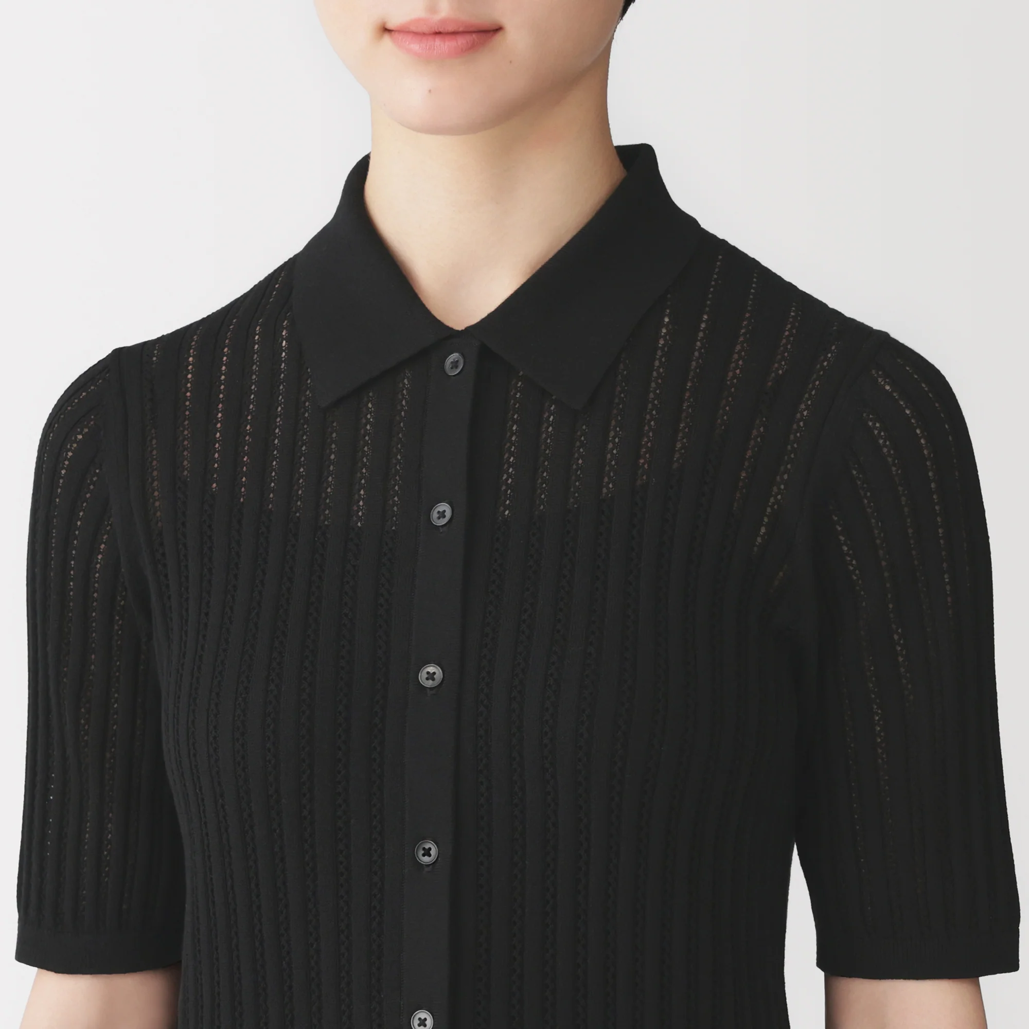 Lyocell Openwork Polo Cardigan - Image 23