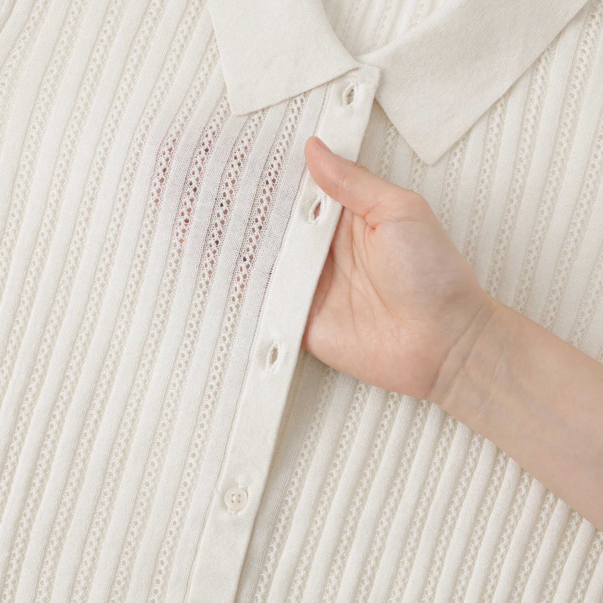 Lyocell Openwork Polo Cardigan - Image 24