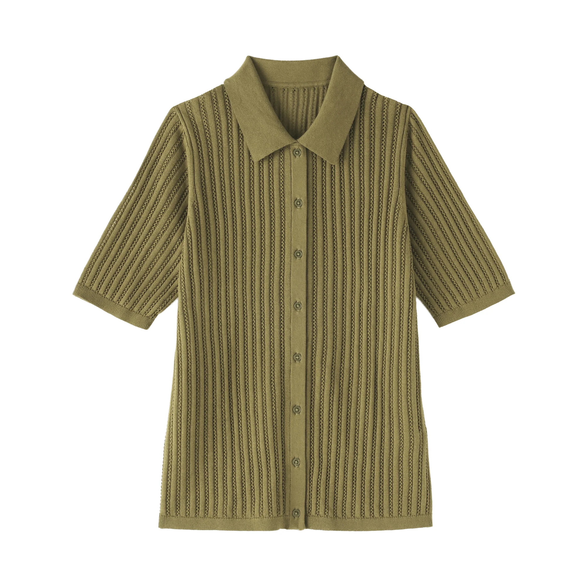 Lyocell Openwork Polo Cardigan - Image 26