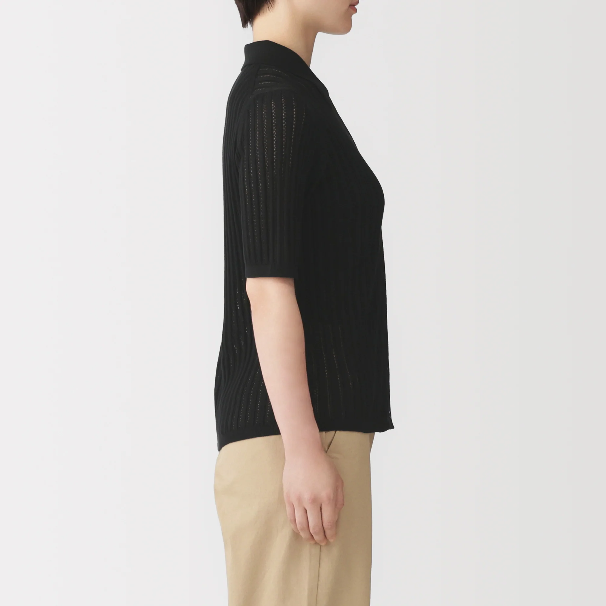 Lyocell Openwork Polo Cardigan - Image 5