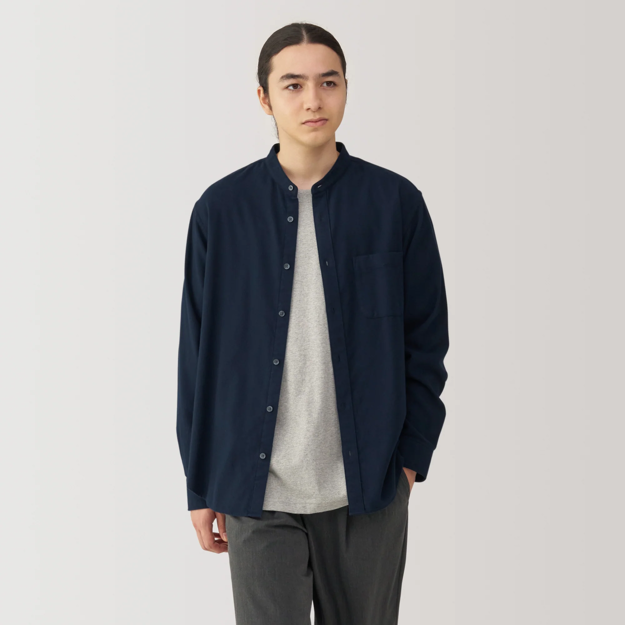 Men's Flannel Stand Collar Long Sleeve Shirt