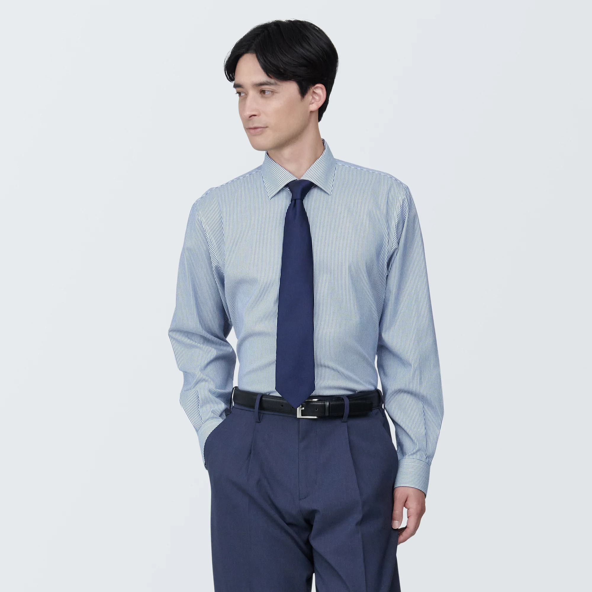 Men's Non-Iron Semi Wide Collar Striped Shirt