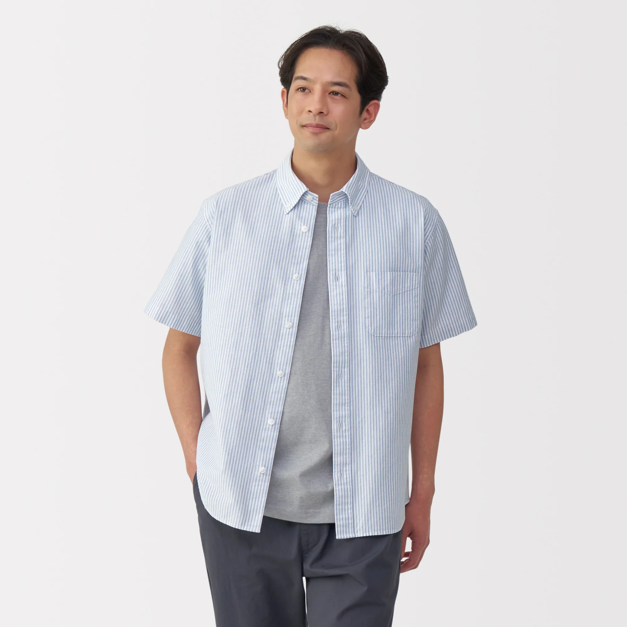 Men's Washed Oxford Button Down Short Sleeve Striped Shirt - Image 3