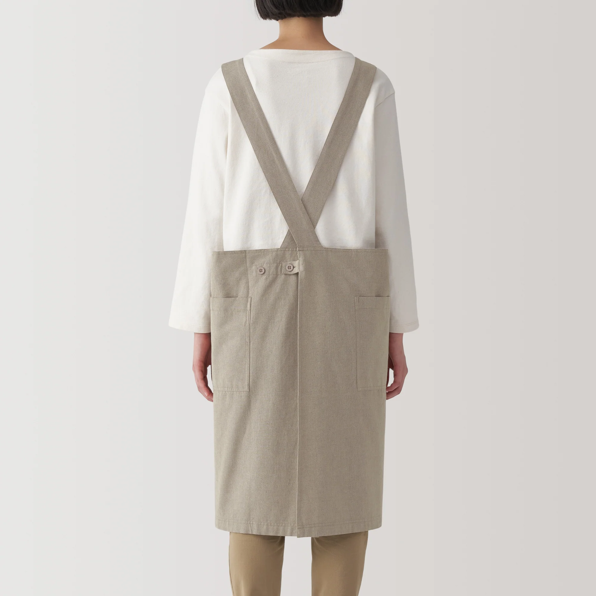 Plain Weave Cotton Shoulder Strap Apron - S-M - Image 3