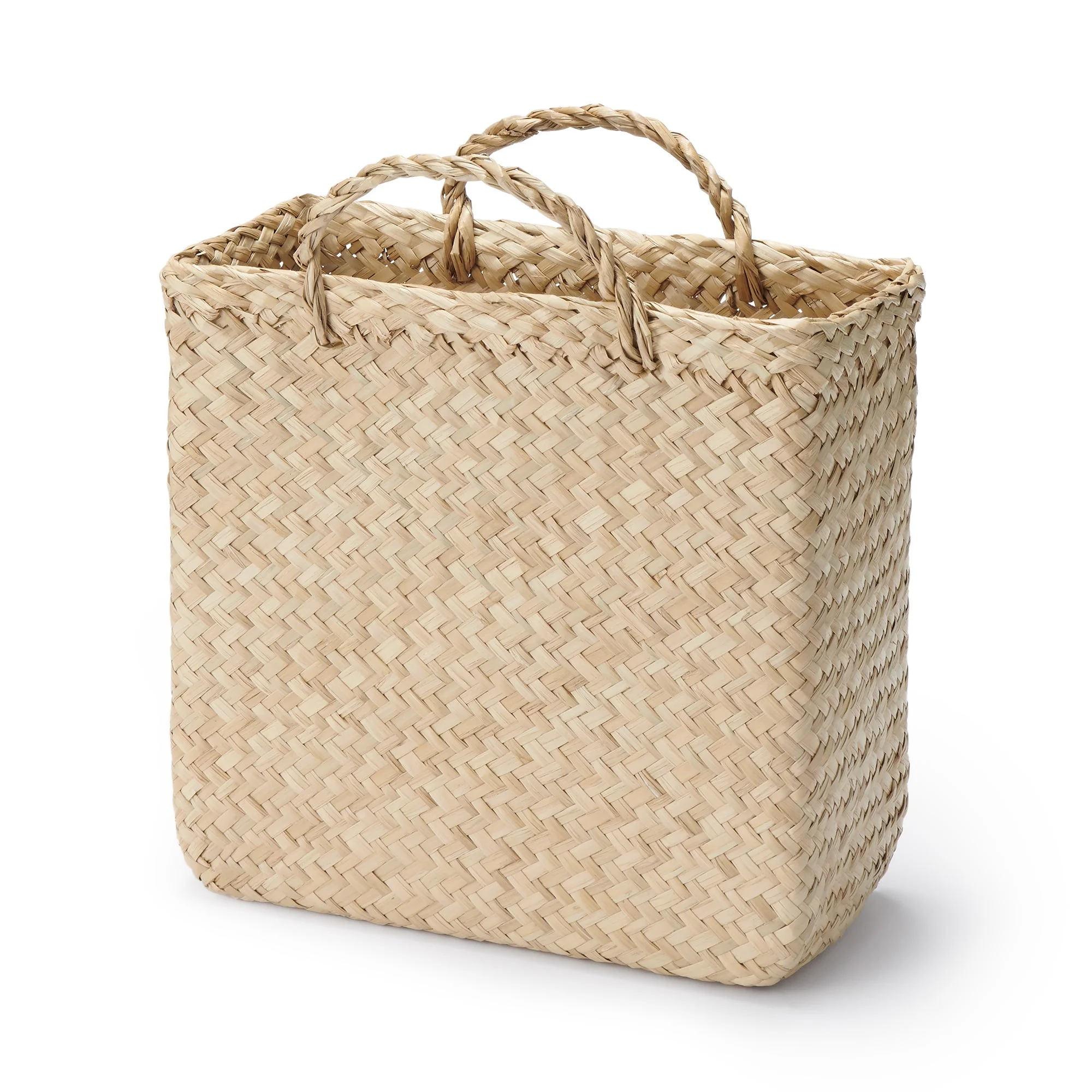 Seagrass Herringbone Basket with Handle - Small (W9.8 x D4.9 x H9.4")