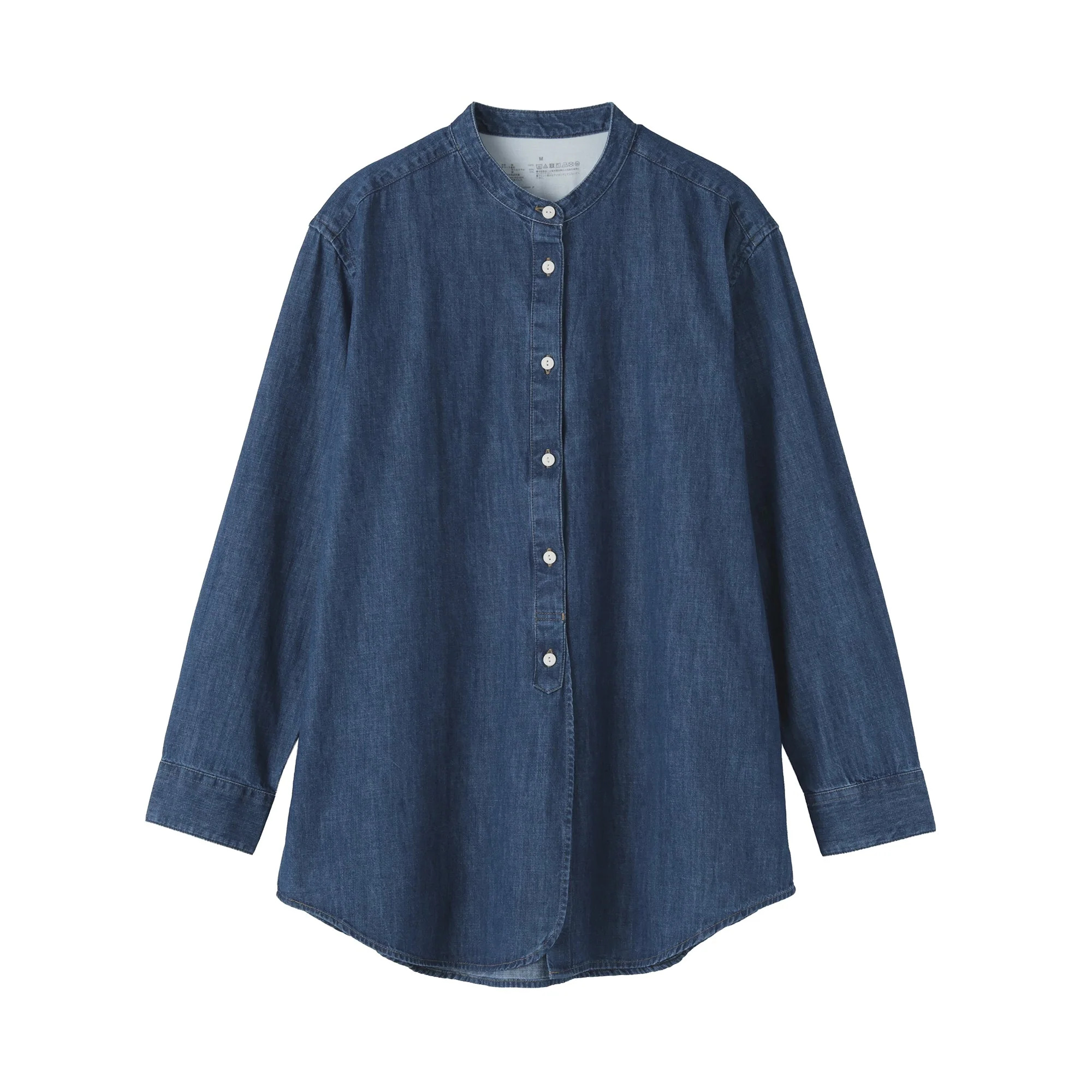 Denim Stand Collar Long Shirt - Image 2