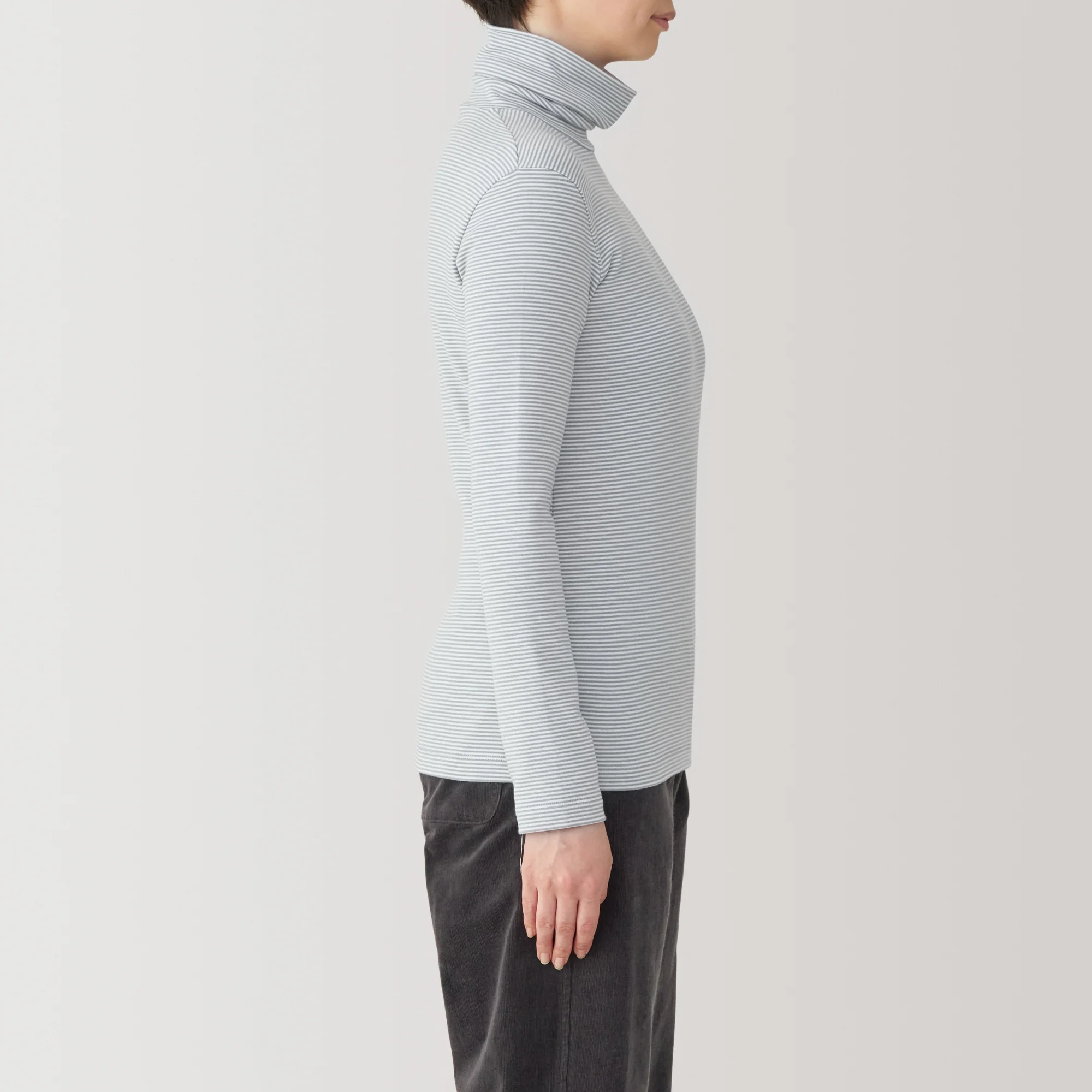 Women's Brushed Ribbed Turtleneck Long Sleeve Striped T-Shirt - Image 14