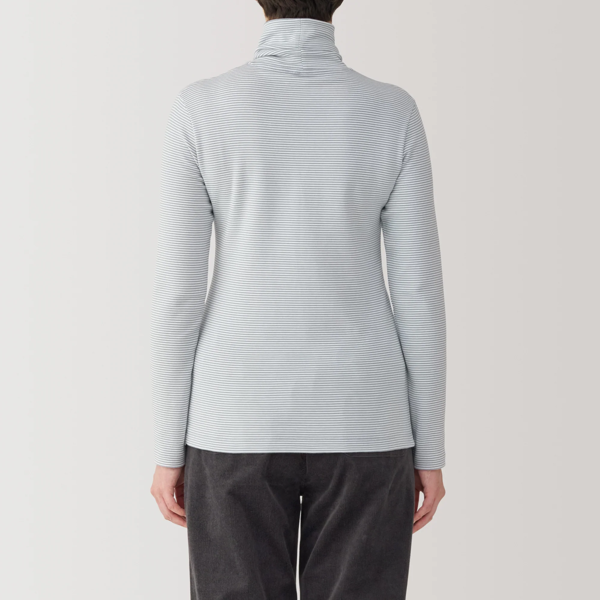 Women's Brushed Ribbed Turtleneck Long Sleeve Striped T-Shirt - Image 15