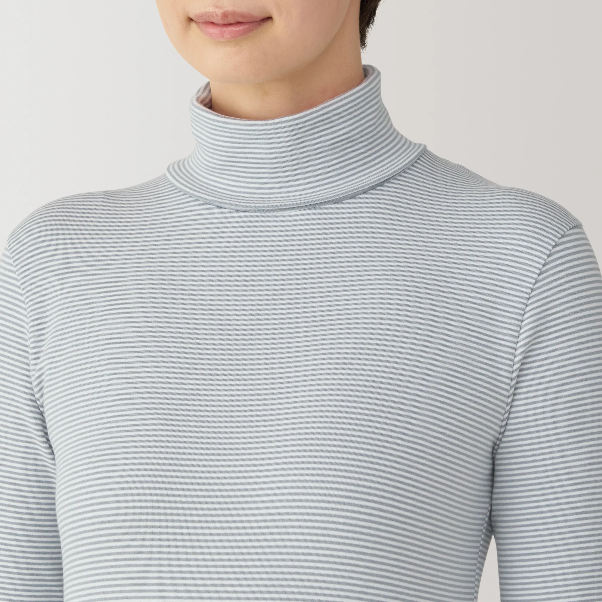 Women's Brushed Ribbed Turtleneck Long Sleeve Striped T-Shirt - Image 17