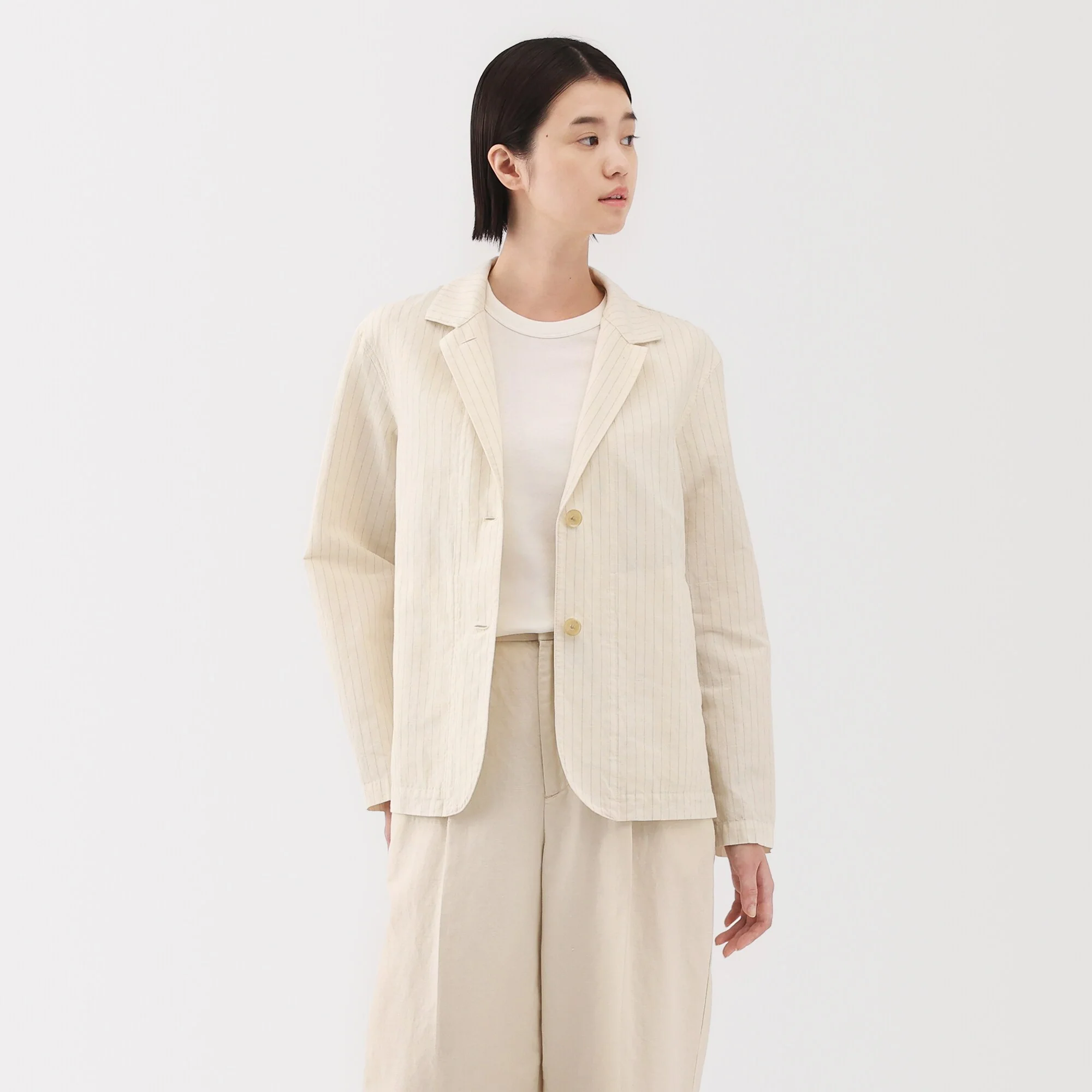 Women's Hemp Cotton Striped Shirt Jacket - Image 3