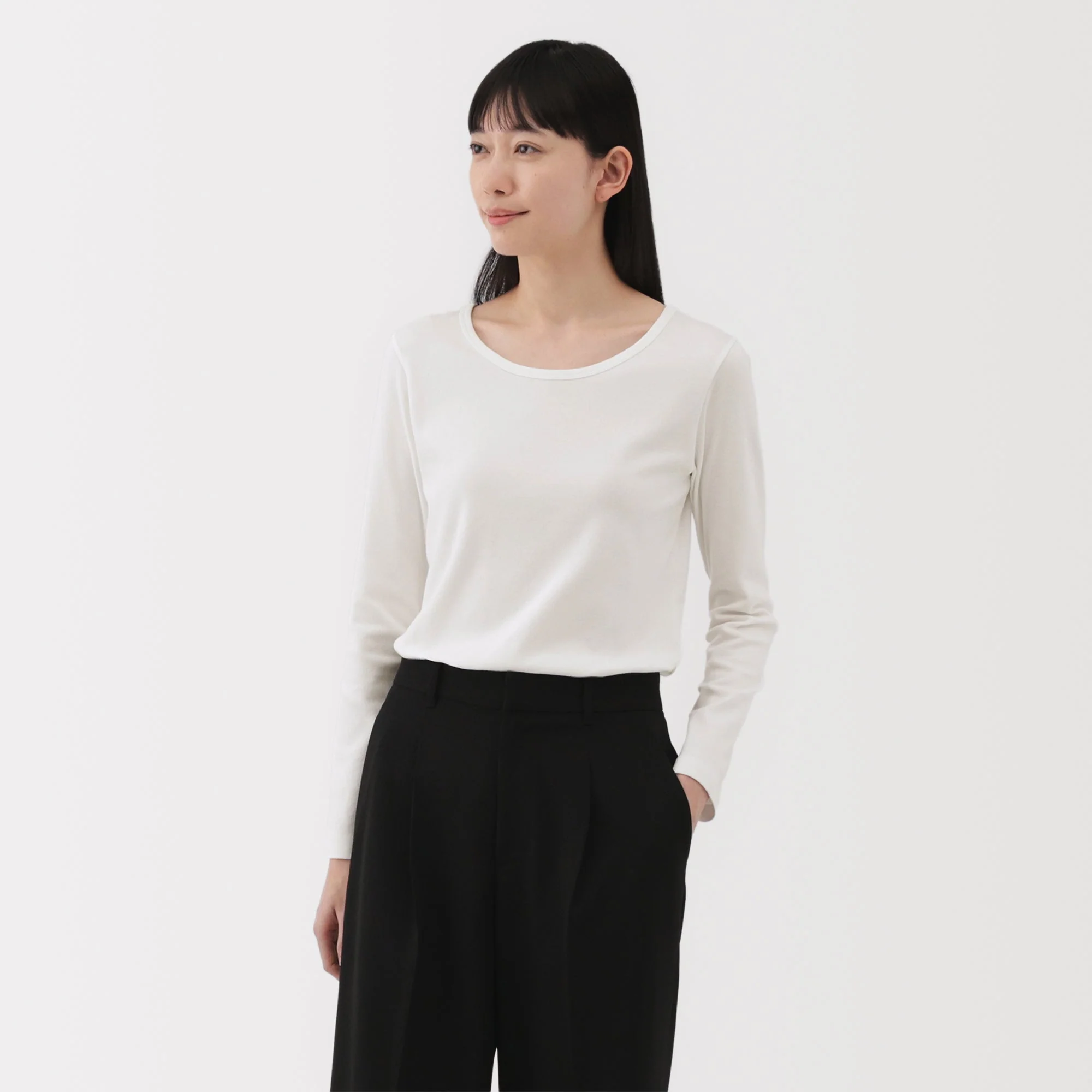 Women's Stretch Ribbed Crew Neck Long Sleeve T-Shirt - Image 12