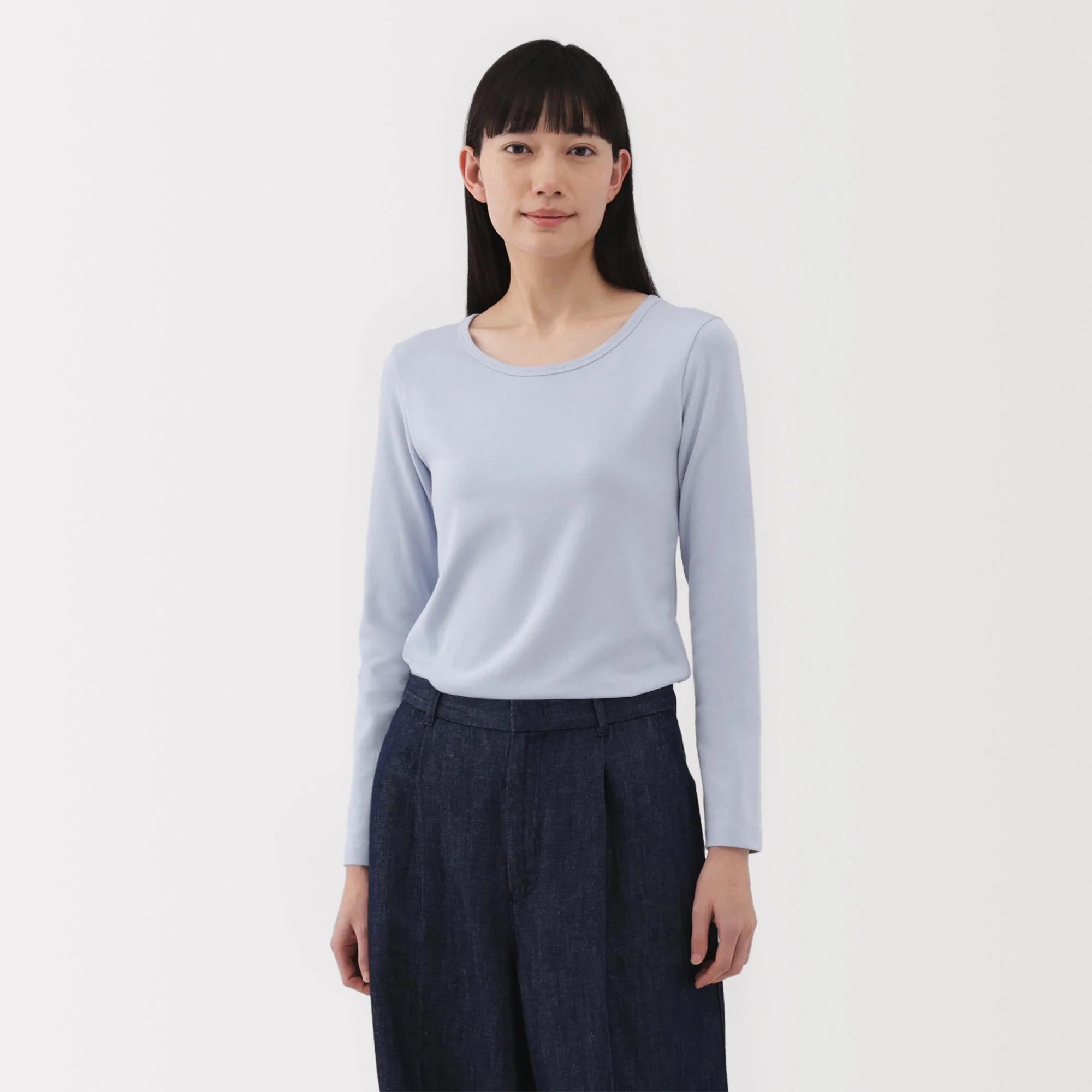 Women's Stretch Ribbed Crew Neck Long Sleeve T-Shirt - Image 21