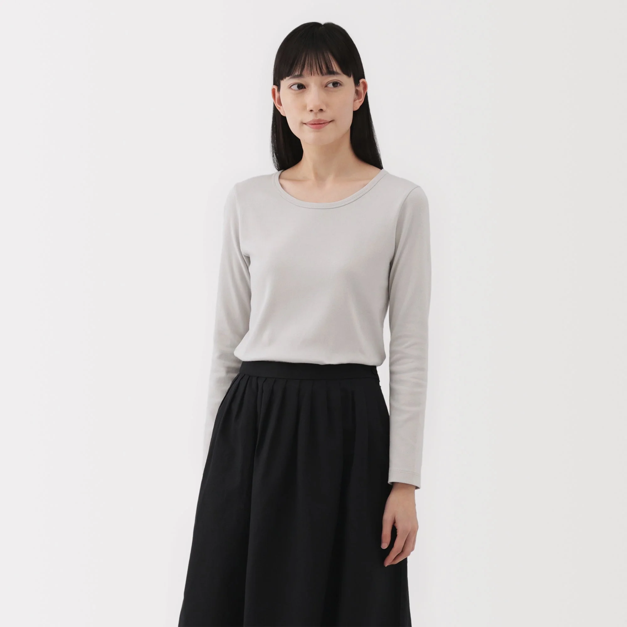 Women's Stretch Ribbed Crew Neck Long Sleeve T-Shirt - Image 30