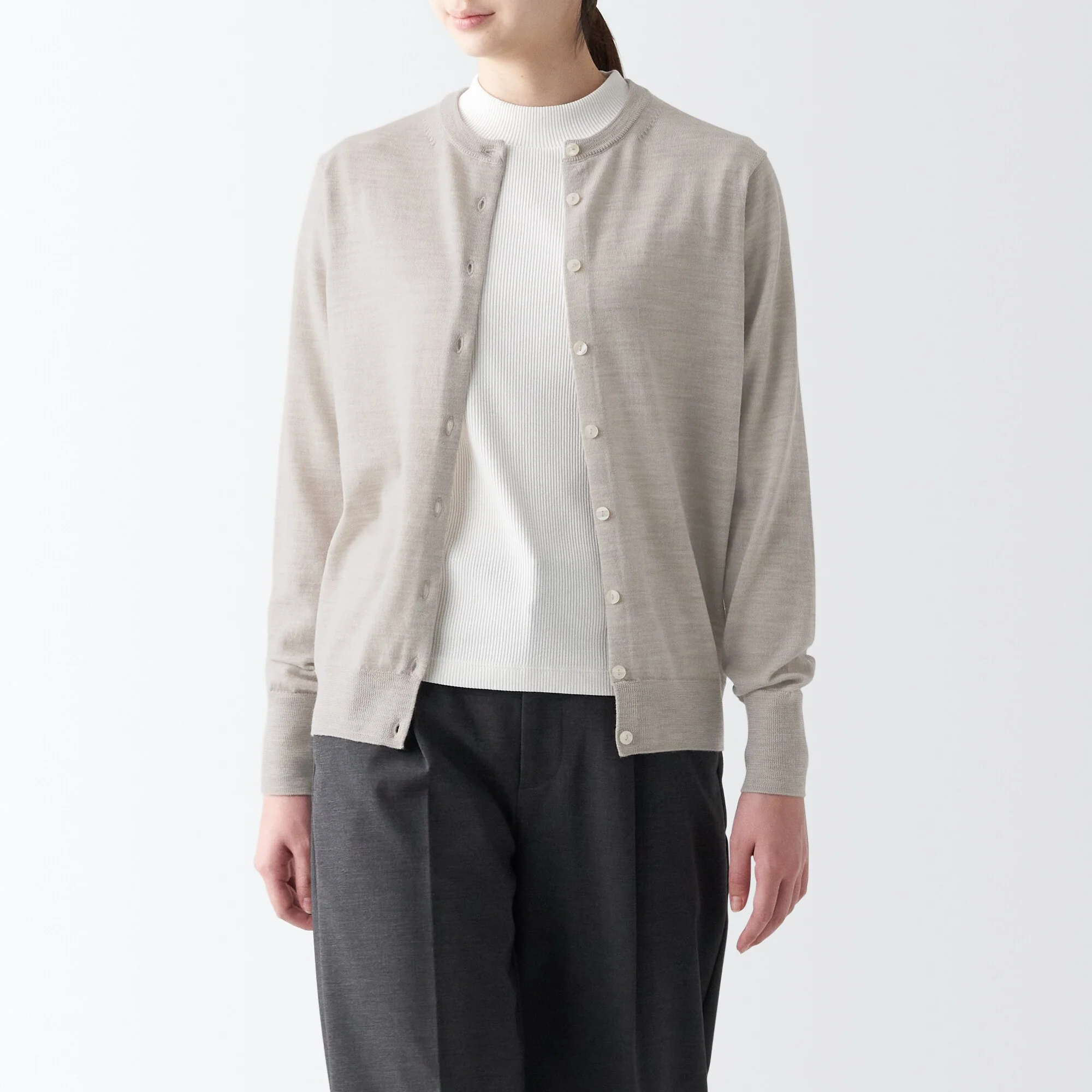 Women's Washable High Gauge Wool Crew Neck Cardigan - Image 24