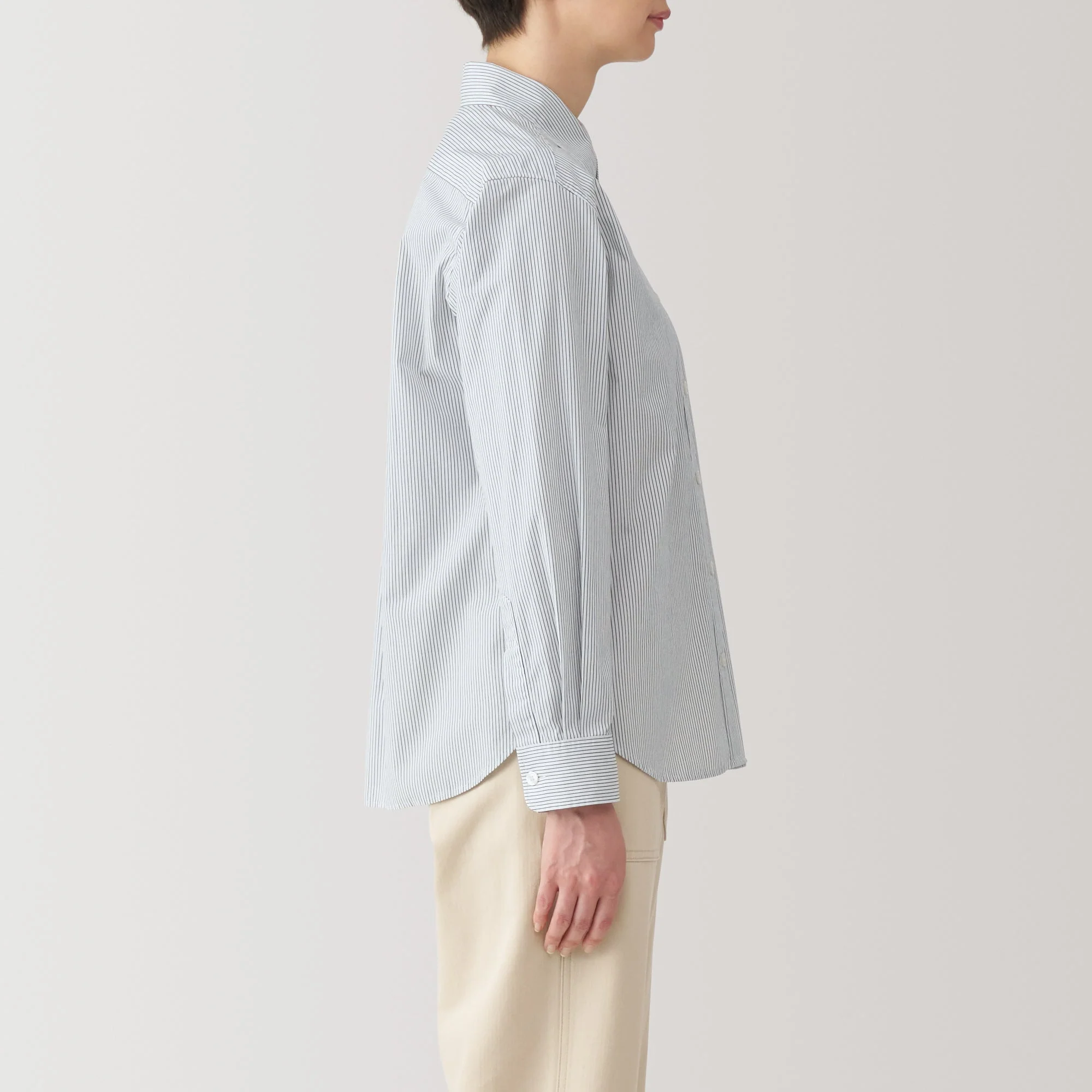 Women's Washed Broad Regular Collar Long Sleeve Striped Shirt - Image 23