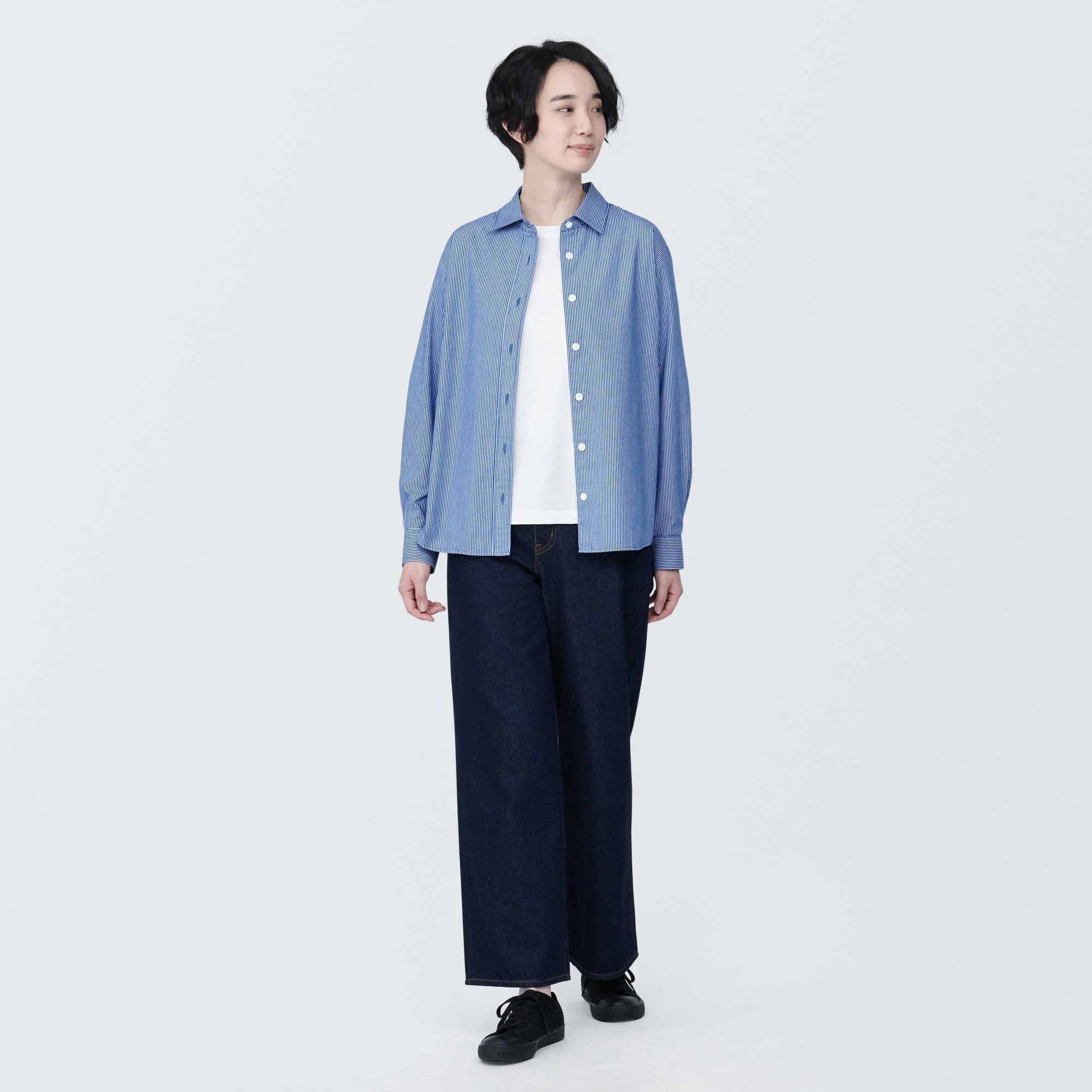 Women's Washed Broad Regular Collar Long Sleeve Striped Shirt - Image 4