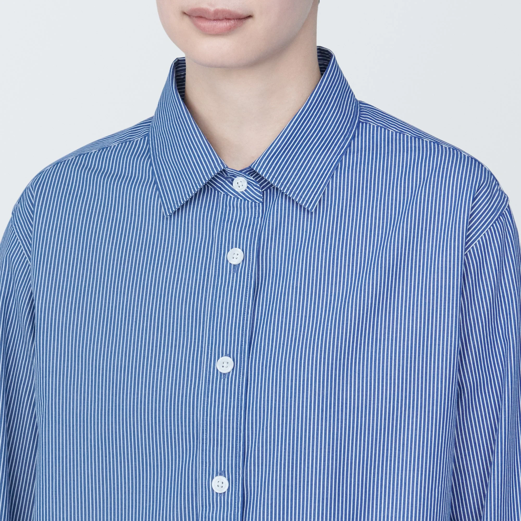 Women's Washed Broad Regular Collar Long Sleeve Striped Shirt - Image 7