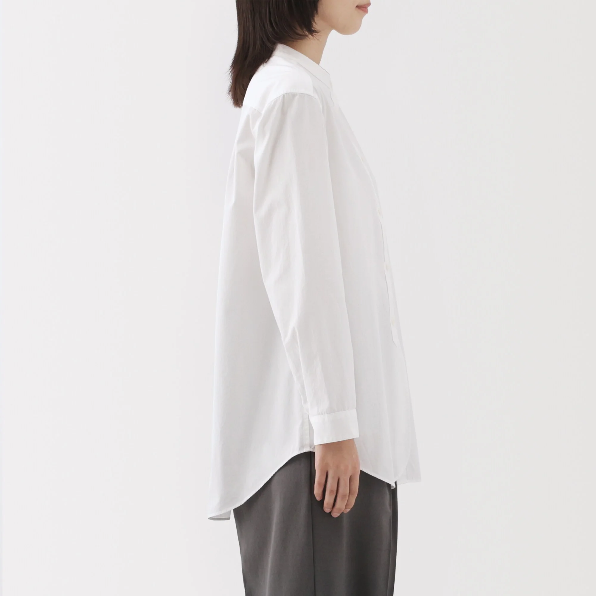 Women's Washed Broadcloth Stand Collar Long Shirt - Image 15