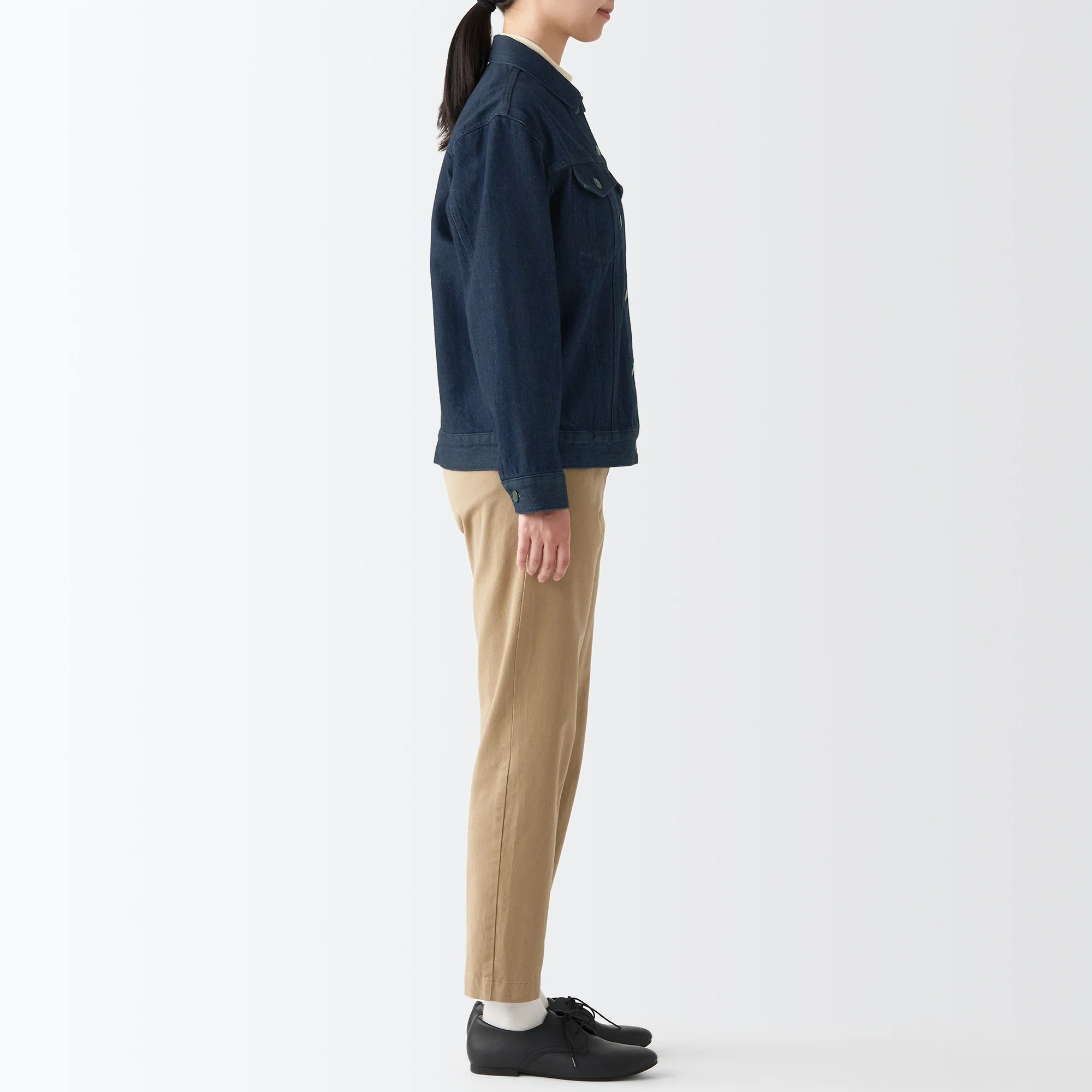 Women's Washed Denim Jacket - Dark Navy - Image 4