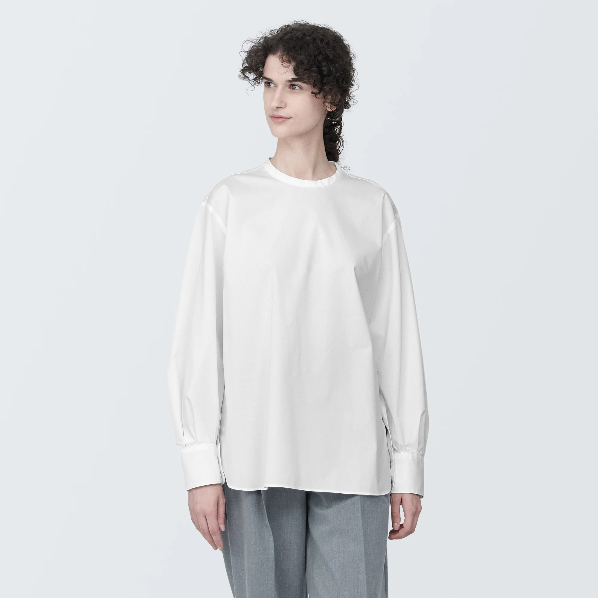 Women's Wrinkle Resistant Poplin Stand Collar Long Sleeve Blouse - Image 14